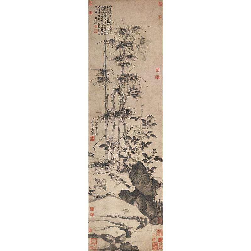 名画复制品王渊花竹山禽图水墨画花鸟画国画艺术微喷临摹装饰画