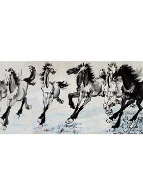 1:1徐悲鸿八骏图写意动物画国画艺术微喷名画复制品客厅装饰画