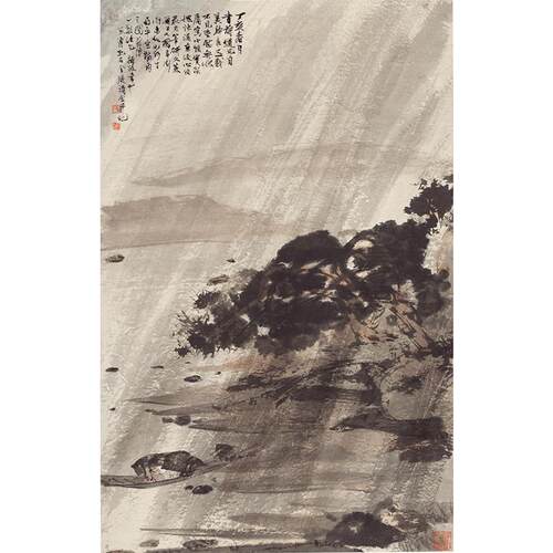 高清复刻傅抱石听雨图国
