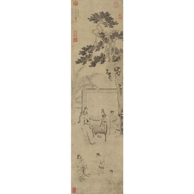 名画复制品尤求围棋报捷图工笔人物画白描国画艺术微喷临摹装饰画