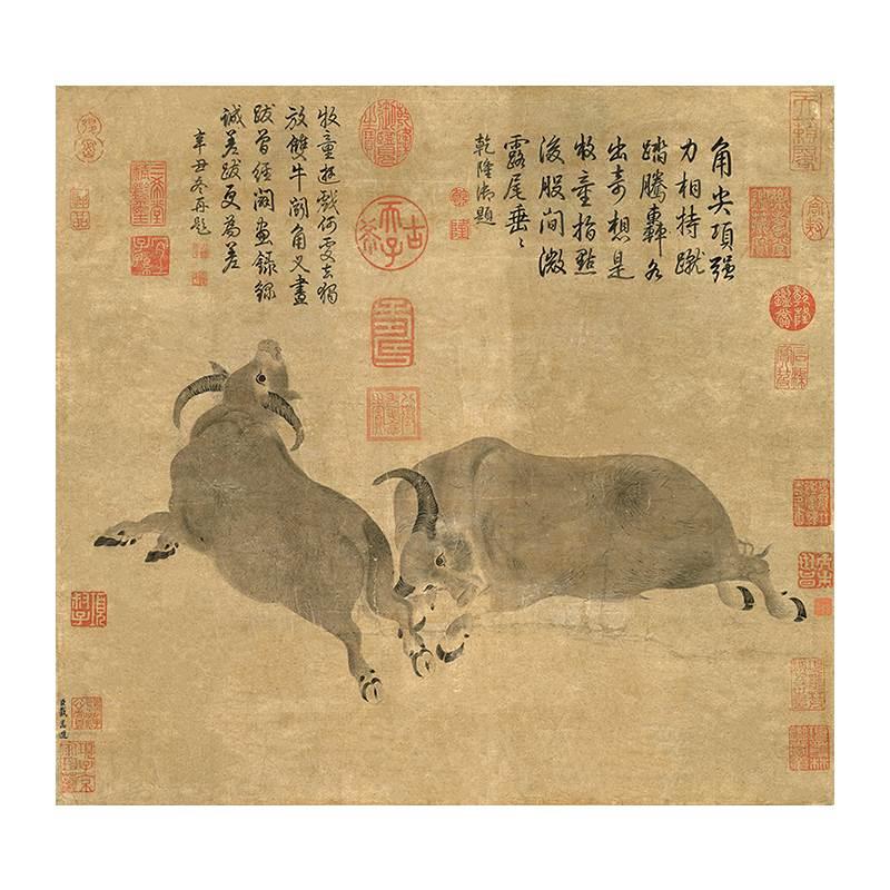 传世名画高清复制唐代戴嵩斗牛图国画水牛图艺术微喷字画装饰画