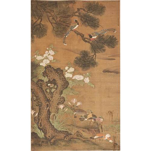 名画复制品刻陈琳锦鸡图