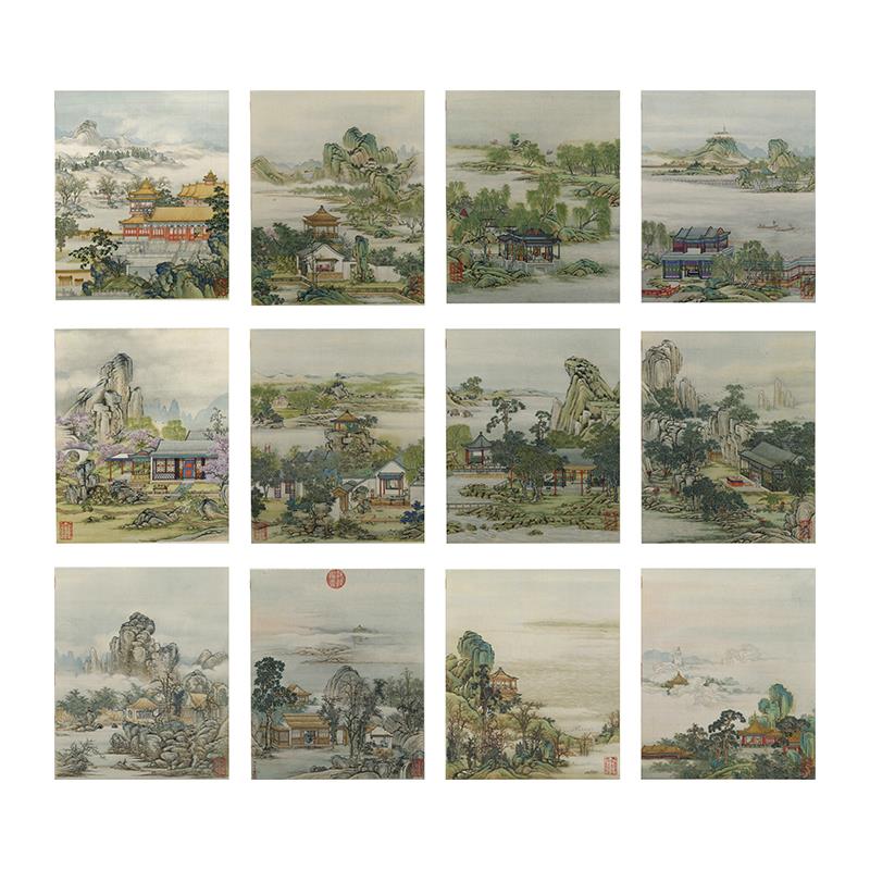名画复制品陈枚圆明园山水楼阁图册小品画国画艺术微喷临摹装饰画