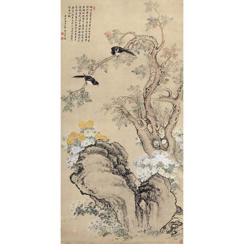 高清复刻代邹一桂翠柏双