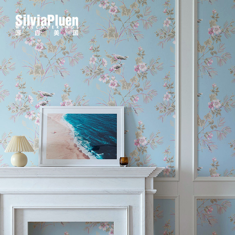 Silvia Pluen美国无纺布田园花鸟墙纸新中式卧室客厅房间背景壁纸