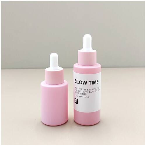 高级粉色平肩玻璃滴管分装瓶 高端会所SPA油瓶精油空瓶子30 50ML