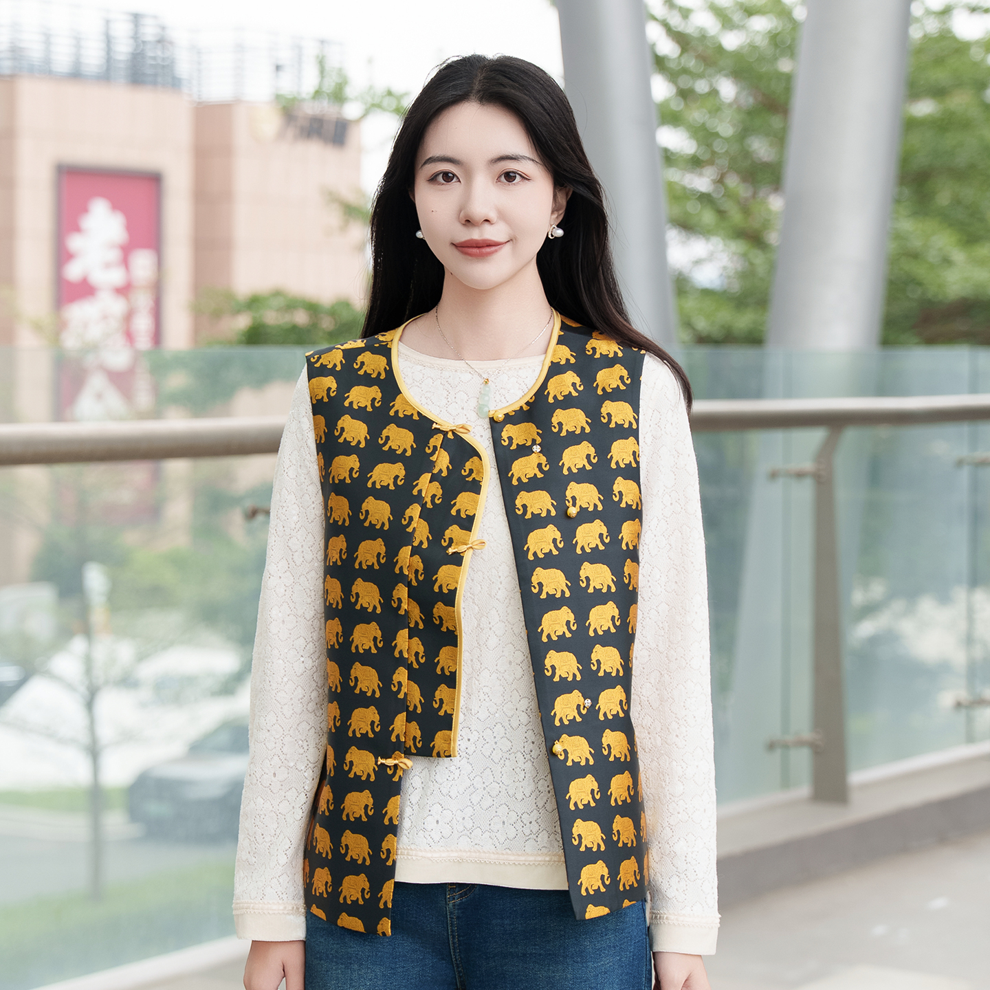 国风马甲女圆领无袖背心