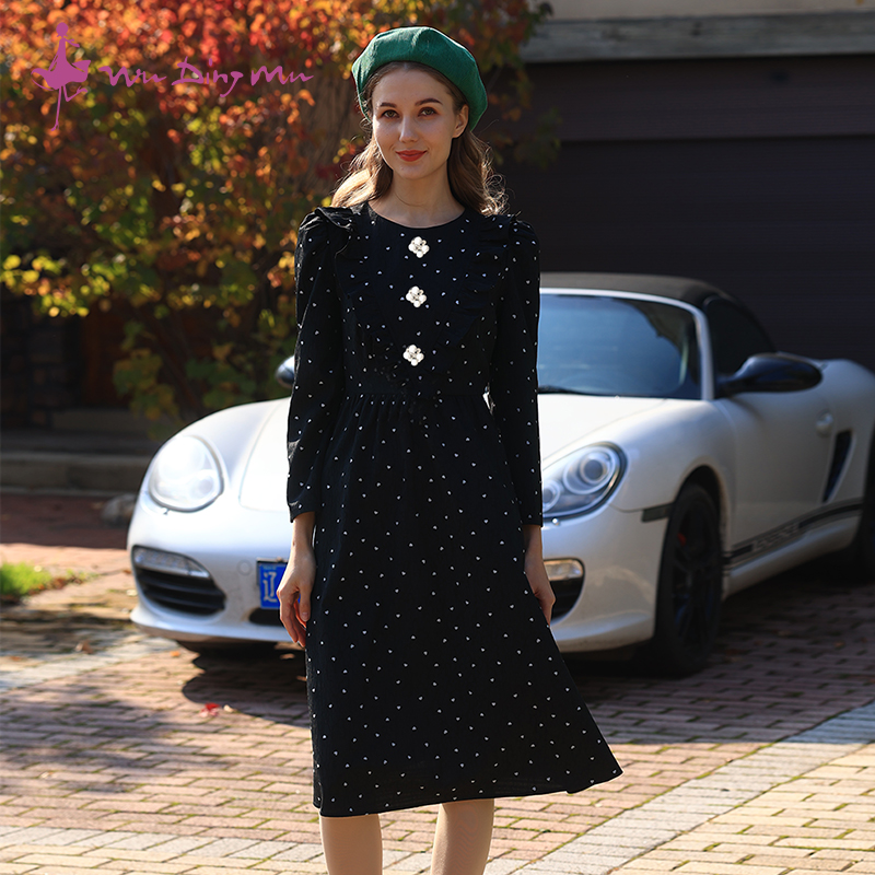 五丁目衣舍复古波点A字裙法式