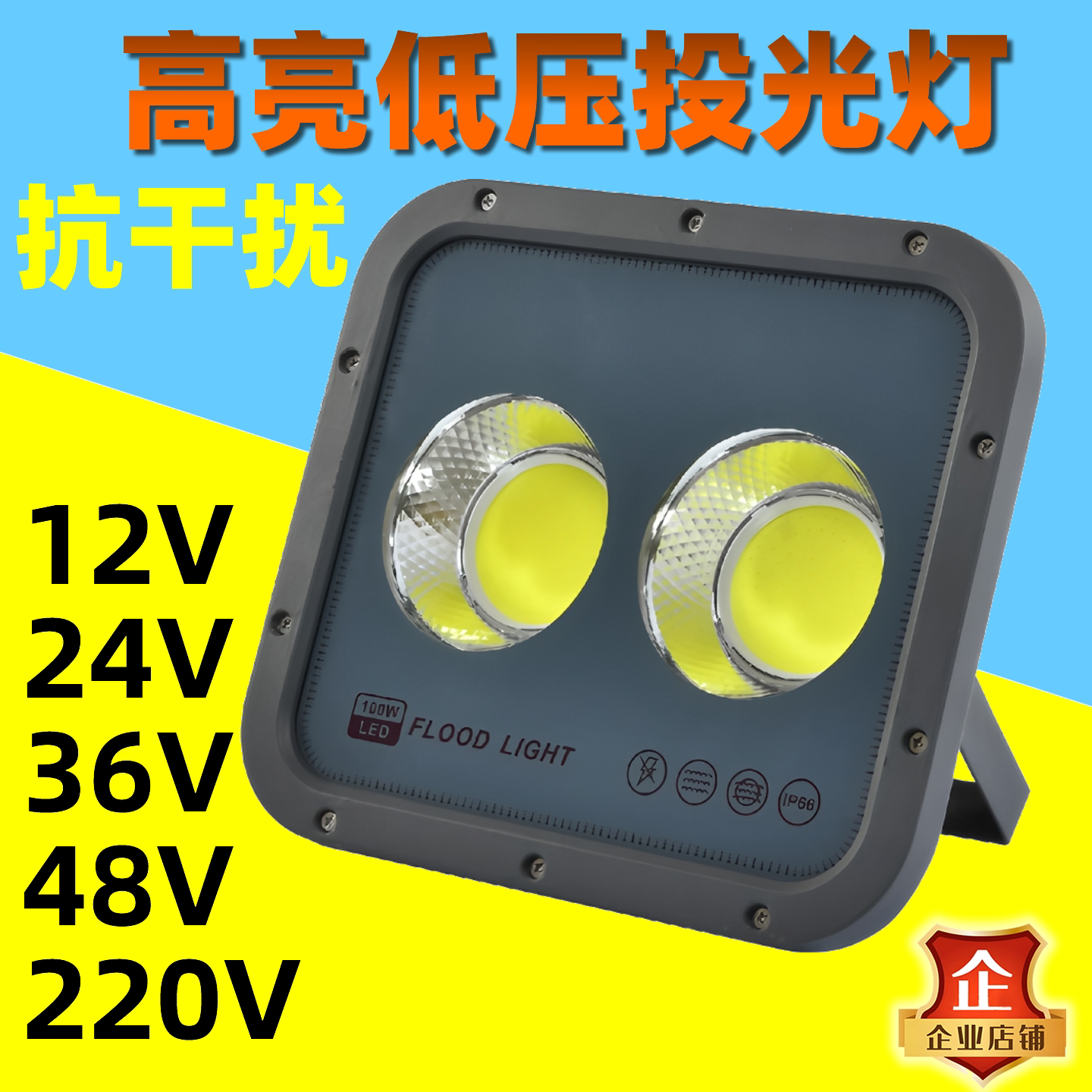12V24V36V48V220VLED投光灯低压抗干扰户外防水泛光灯船用电瓶灯