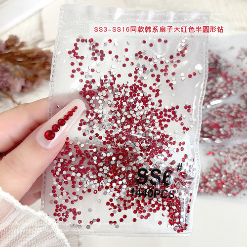 新年大红平底钻美甲饰品
