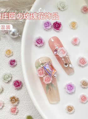 白色山茶花美甲干枯玫瑰花饰品