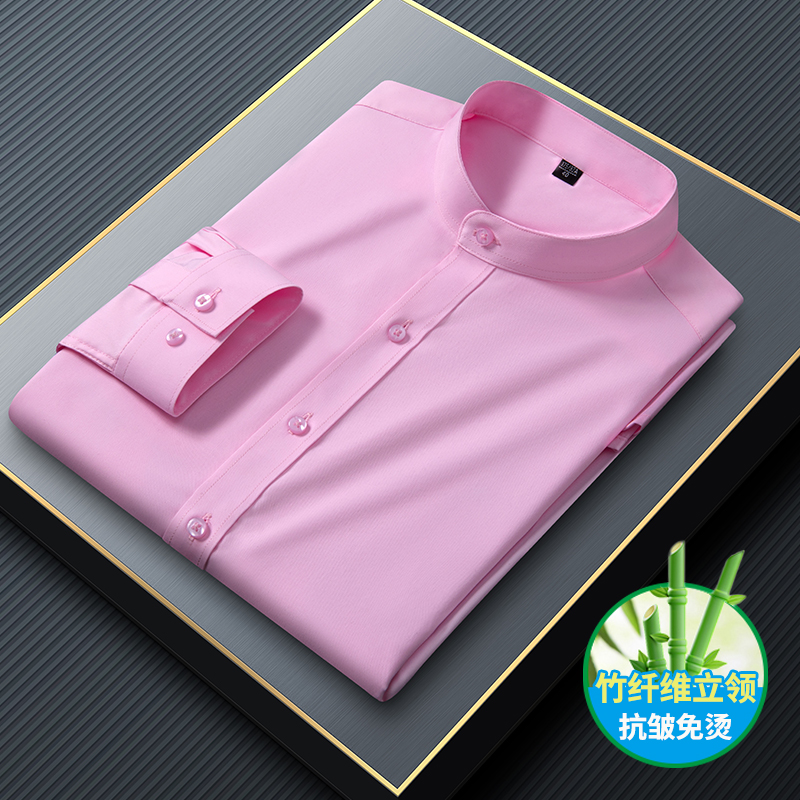 竹纤维立领衬衫男长袖商务休闲潮