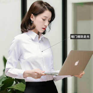 ol通勤暗门襟白衬衣修身 春季 商务休闲职业工装 白衬衫 防走光 女长袖
