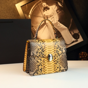 蛇纹小方包手提包2025新款 蛇头包中年妈妈包女单肩斜挎包真皮时尚