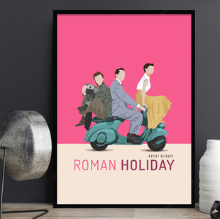 经典 电影海报装 Holiday罗马假日 奥黛丽·赫本Roman 饰西餐厅挂画