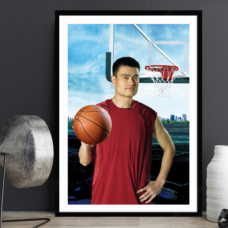 姚明体育运动明星海报装饰画 NBA篮球馆学校励志有框宿舍人物挂画