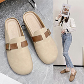2025秋季 舒适休闲平底女鞋 新款 子时尚 复古ins半拖 鞋 包头软底拖鞋