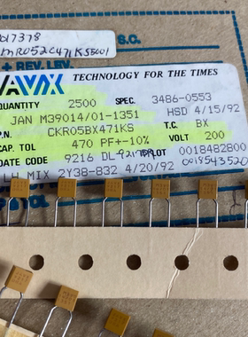 CKR05BX471KS 200V470PF/200V470P 美国AVX多层陶瓷独石电容器JAN