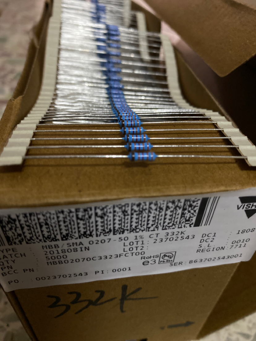 20只=3元 VISHAY 332K 0207发烧电阻器 0.25W体积0.5W功率 1%