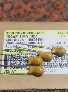 10V100UF/10V 199D107X9010E6V1 VISHAY/SPRAGUE思碧直插钽电容器