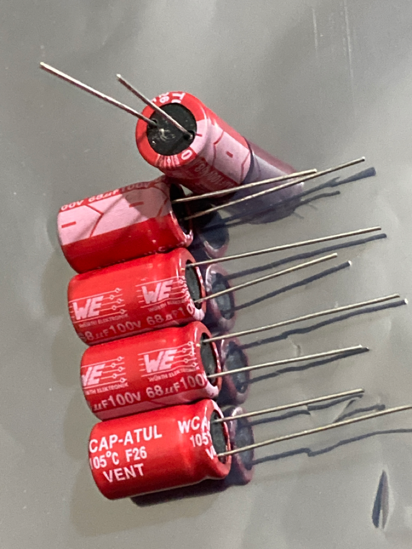 电容100V68UF 68UF/100V  进口 红袍音频电解电容器 10*16