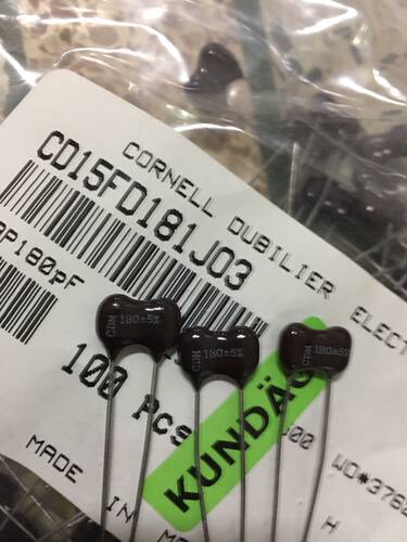 CD15FD181J03 5% 500V180PF 180PF 180P CDM 银云母电容器 P6