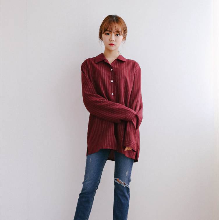 韩国代购[KUCHIMACHI]BTS防弹少年团V金泰亨同款条纹宽松长袖衬衫|msdalam kategori Butik wanita / wanita, shirt - dari Buy2taobao.com untuk memberikan perkhidmatan ejen Taobao profesional membeli