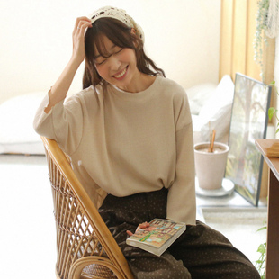 复古柔软弹力七分袖 ㊣ 2025秋新 韩国代购 百搭圆领T恤 妹妹家