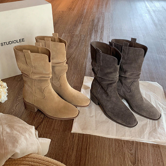 香港中筒骑士靴V口粗跟增高显瘦大筒围堆堆短靴女靴内增高8cm靴子,女鞋,骑士靴,淘宝优惠券,粉丝福利购,淘宝优惠卷