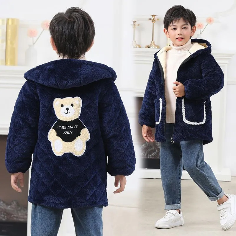 儿童罩衣洋气男女童加绒加厚宝宝冬季保暖反穿衣中长款秋冬孩外穿