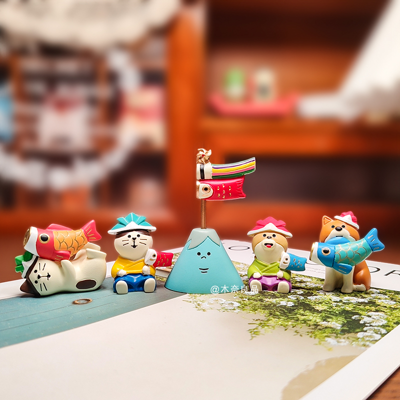 日式端午祭鲤鱼旗猫咪摆件