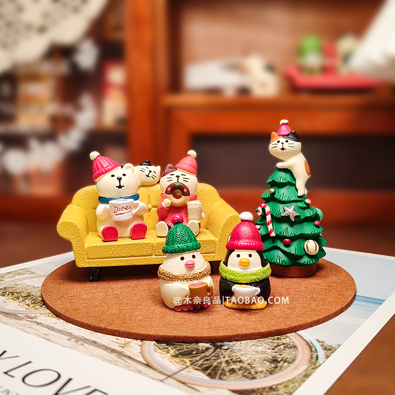 木奈良圣诞治愈系动物桌面摆件