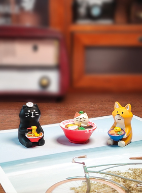 中华拉面卡通小摆件拉面狐狸工位办公室桌面饰品小礼物送女生日系