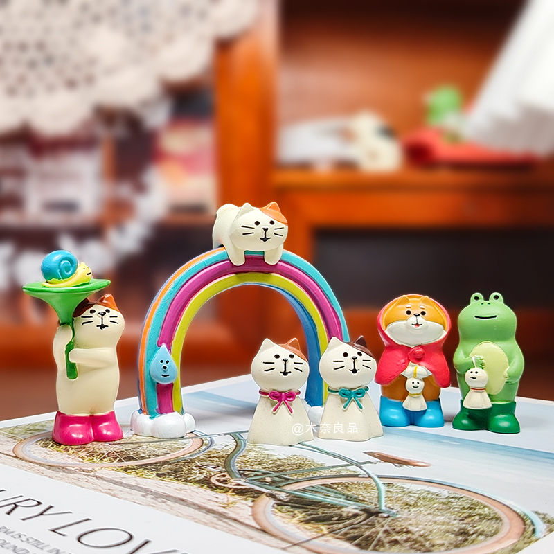 雨后彩虹猫咪可爱日系桌面摆件