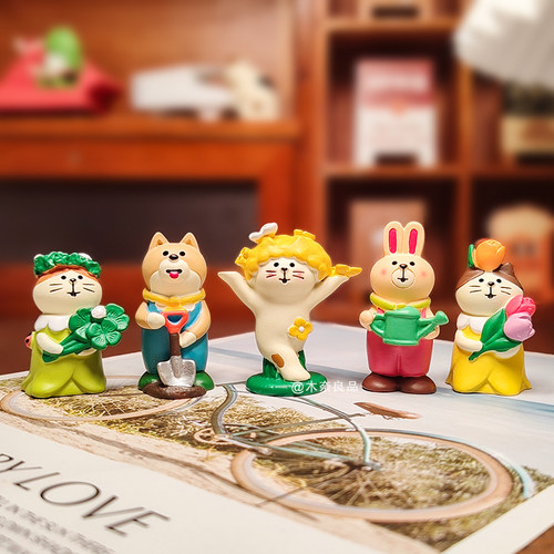 舞动春日花园迷你摆件猫咪杂货潮玩手办可爱日式娃装饰公仔