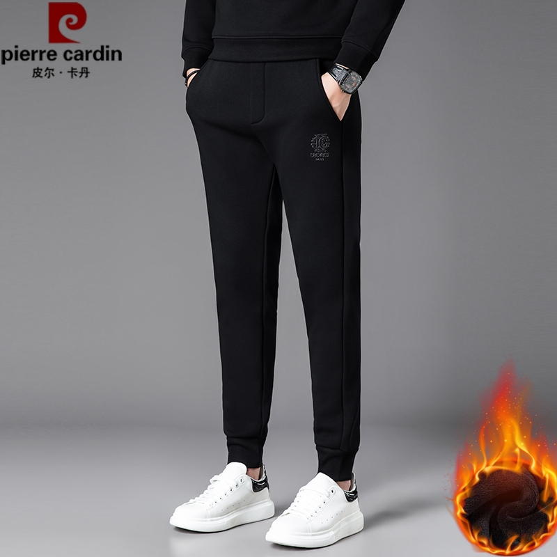 皮尔卡丹正品运动裤卫裤男秋冬修身加绒束脚休闲长裤高端男裤保暖