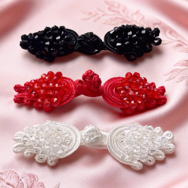 新中式盘扣高级感仿水晶钉珠对扣旗袍汉服礼服装饰扣子黑白红国风