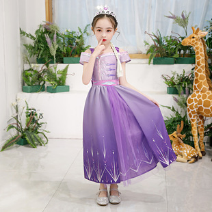 冰雪奇缘2女童裙子儿童紫色艾莎公主连衣裙子cos礼服 夏季 童装