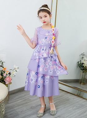 夏季童装 女童魔法满屋Encanto伊莎贝拉紫色连衣裙碎花 短袖儿童