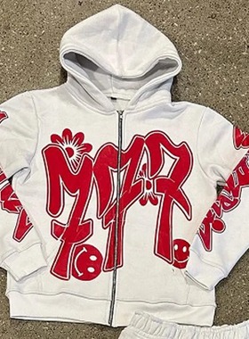 Zipper Hoodie 90s Printed Hoodie Sportswear Retro