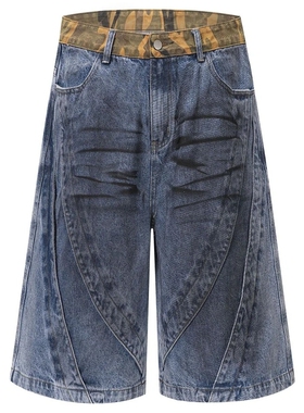 Retro denim shorts patch loose shorts
