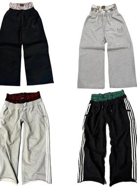 Double embroidered high waisted wide leg pants男女款