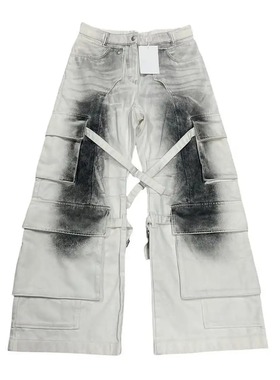 2025 new splashed ink old multi pocket wide leg pants