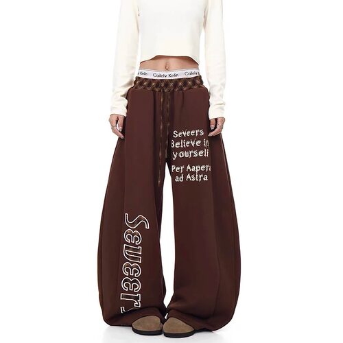 Loose letter printed retro sports pants