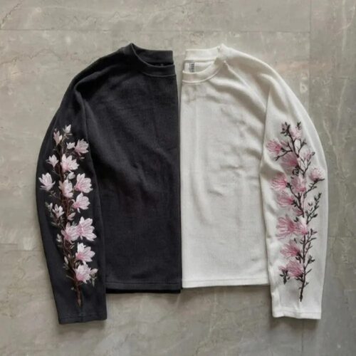 Retro casual round neck embroidered T-shirt