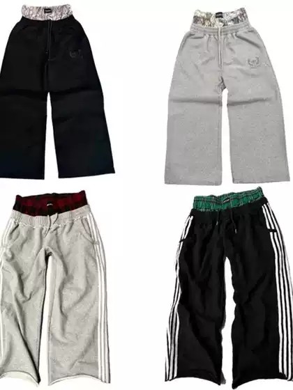 Double Embroidered High Waisted Wide Leg Pants for Men and Women
