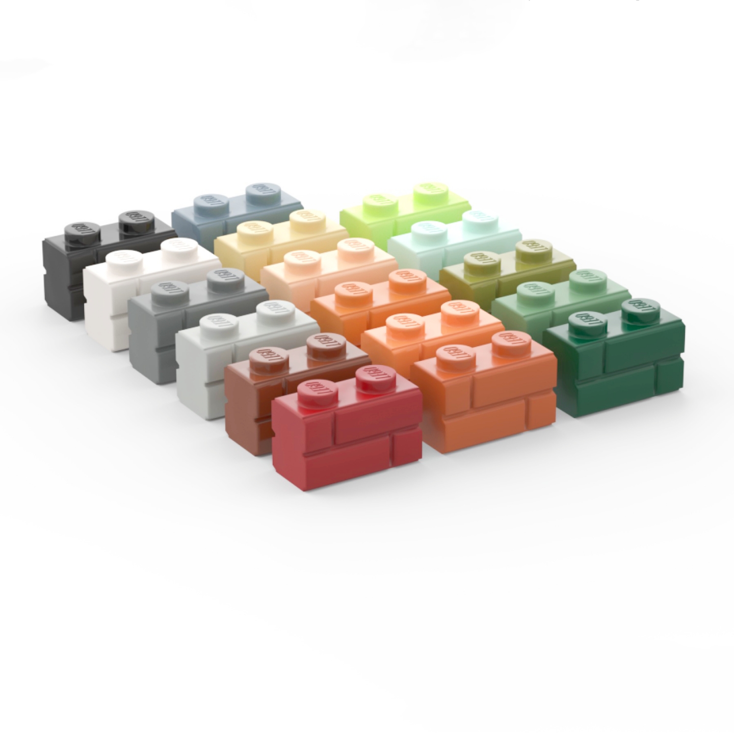 乐高LEGO 98283 1X2方格纹城墙砖 浅灰深灰砂绿深红中肉深橙米白