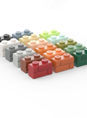 乐高LEGO 98283 1X2方格纹城墙砖 浅灰深灰砂绿深红中肉深橙米白