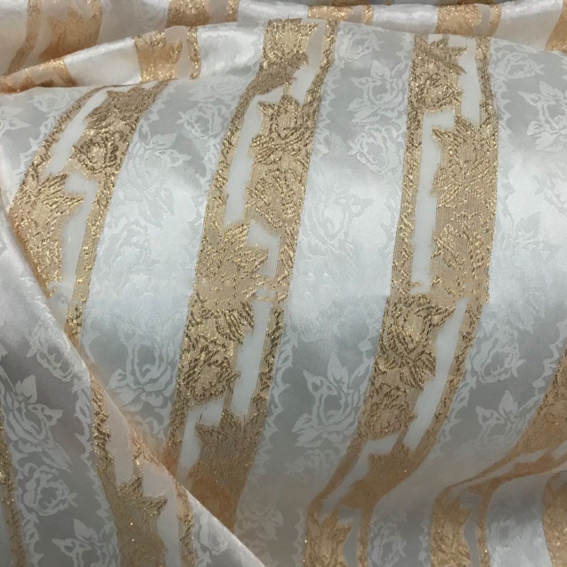 现货条纹织金欧根纱家纺花朵色织面料汉服旗袍春夏女装织纱暗纹