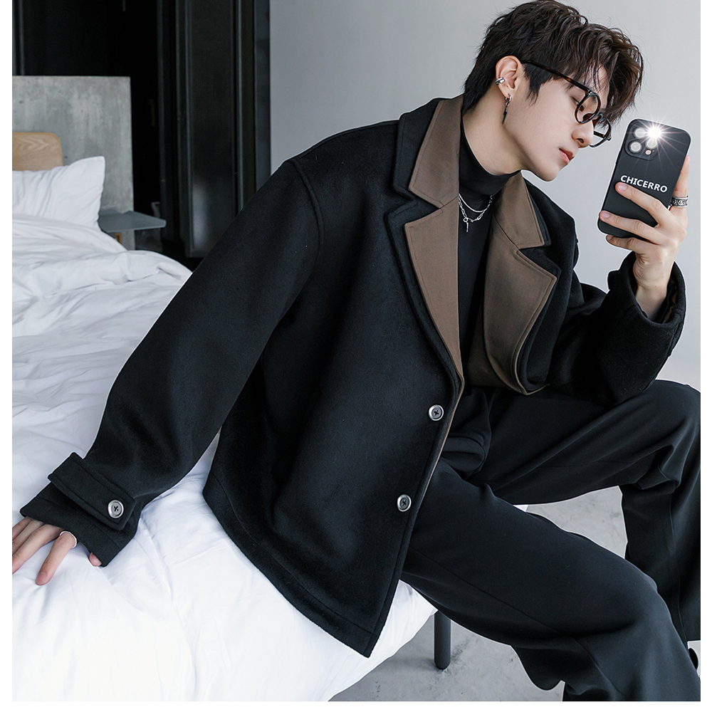 JK205P140加棉P150男士羊毛加厚假两件夹克上衣冬季短款毛呢外套，男装夹克，星座1115（原A403）